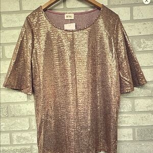 BiBi Rose Gold Sequin Short Sleeve Top